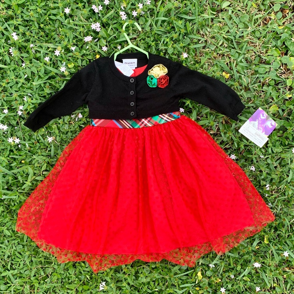 NWT gorgeous red dress with green plaid